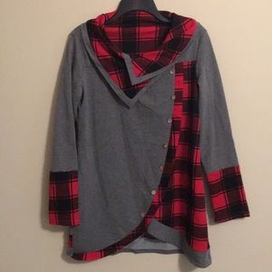 Gray and plaid cowl-neck shirt, never worn!